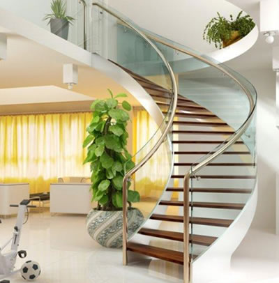 卷板雙梁鋼木樓梯016